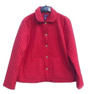 Chaps Bright Red Quilted Light Jacket Casual Warm Cozy Button Down Coat EUC XL
